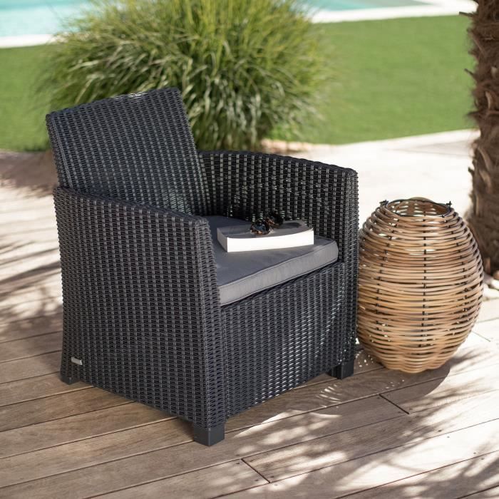 Salon de jardin - résine imitation rotin tressé - Allibert by KETER - 4 personnes - Mia - Gris graphite
