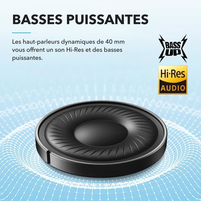 Q20I Anker Hybrid Active Noise Cancelling Wireless Bluetooth Headphones, Over-Ear Headphones, App Customization, Blue