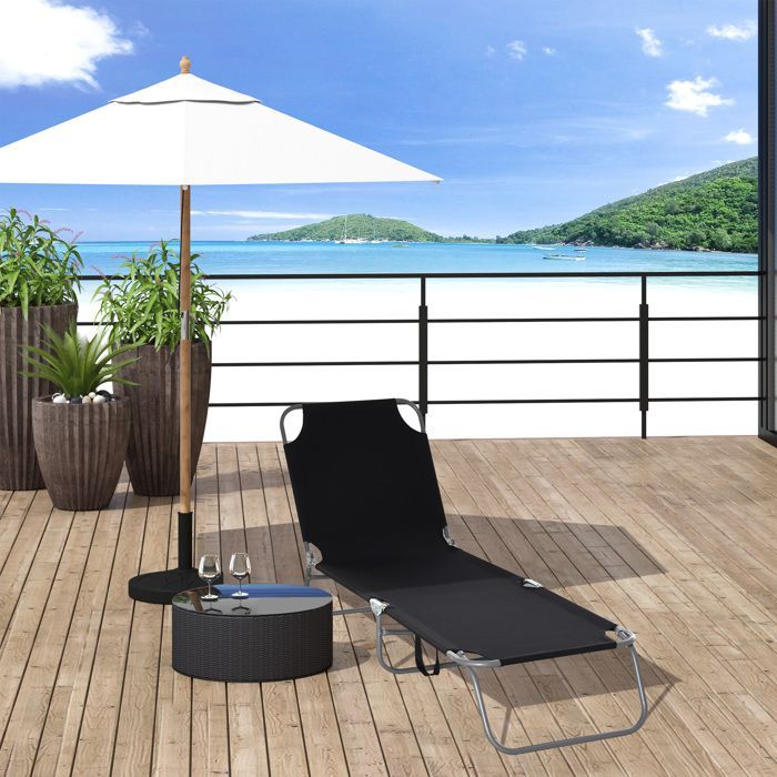 Outsunny - chaise longue transat - Métal - 187x55x24cm - Noir