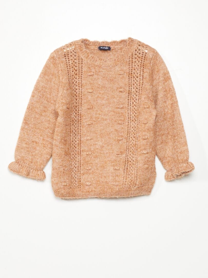 Sweter z dzianiny wzorzystej - BRĄZOWY