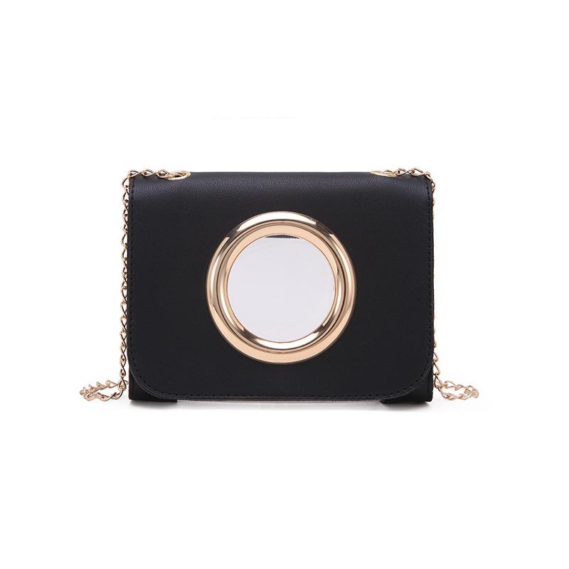 Sac bandoulière à chaîne pour femme en cuir PU aux couleurs acidulées, avec anneau métallique décoratif pour téléphone.