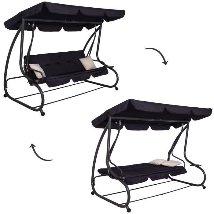 Altalena da giardino - SPRINGOS® - 4 posti - 220 x 162 cm - 2 cuscini - Funzione letto