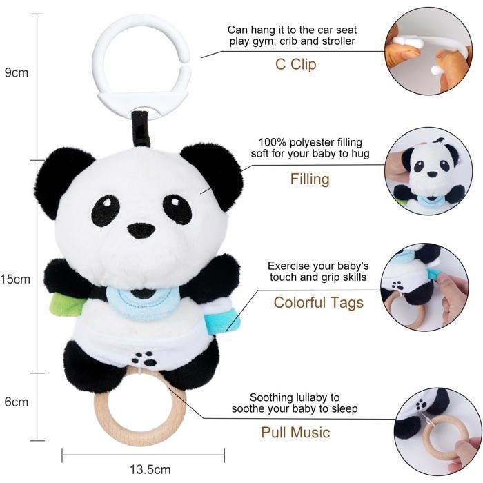 Panda de Pelúcia Musical para Bebê com Música Suave | Brinquedo Educativo para Carrinho e Berço | Presente Ideal para Recém-Nascido