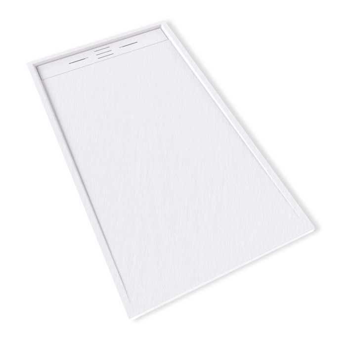 HIEMAL Shower tray + drain in stone-colored look - White, Model - 90 x 170 cm