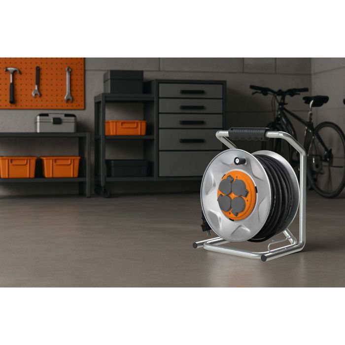 Carrete de cable para obras IP44 con 4 tomas de 16 A, cable 3G2.5mm², 35 m de cable - naranja - Zenitech