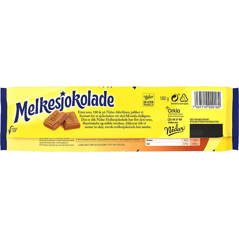 Nidar Mælkechokolade stor bar 180 g Nidar
