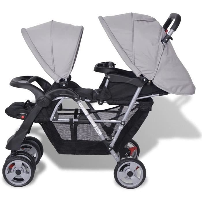 Combination Stroller - Lightweight Travel Stroller - Double Stroller Steel - Grey and Black