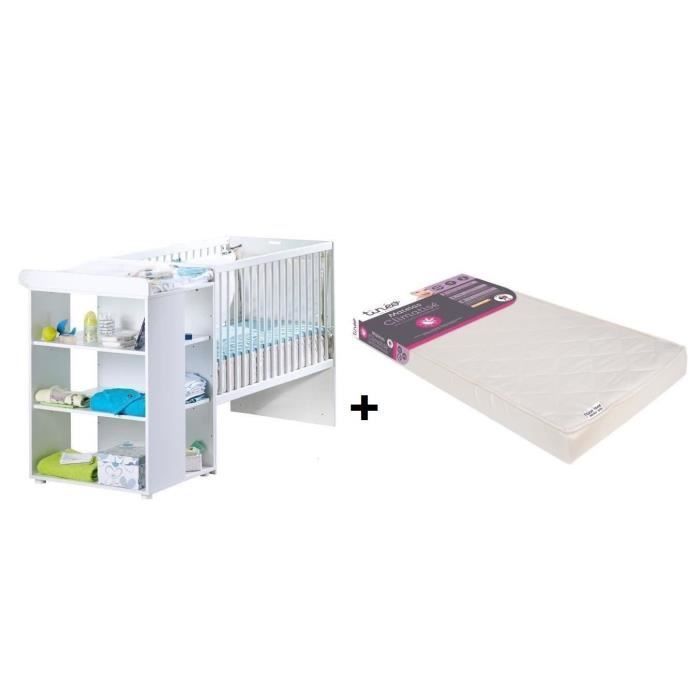 Cuna convertible 3 en 1 SAUTHON ELOI - Blanca + Colchón para bebé TINEO 60 x 120 cm