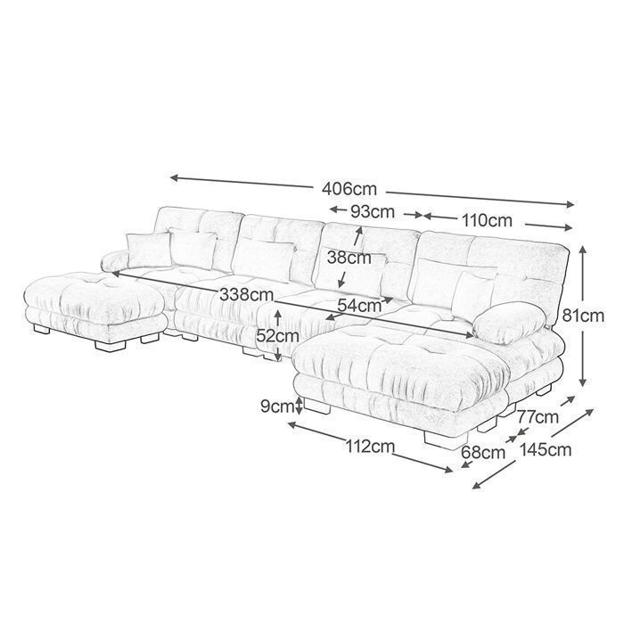 Canapé d'angle Canape Modulable en U - 4 places + 1 pouf amovible chenille Café léger