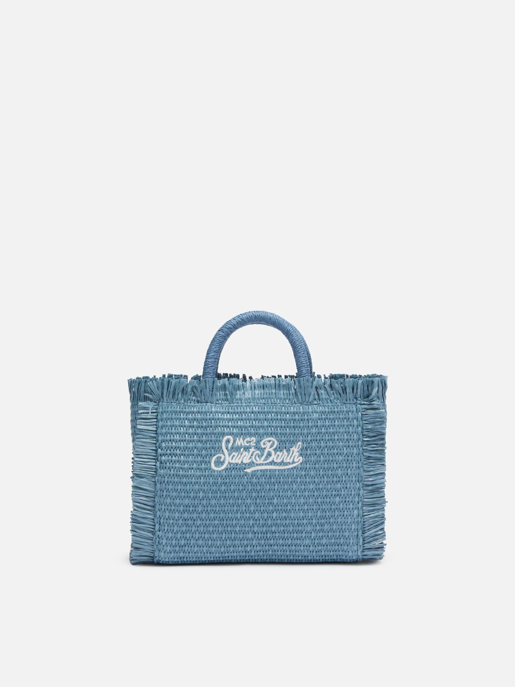 Mini Vanity tasje van denim met stro-effect