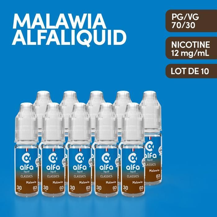 E LIQUID MALAWIA ALFALIQUID 12MG - PG/VG 70/30 - LOT 10