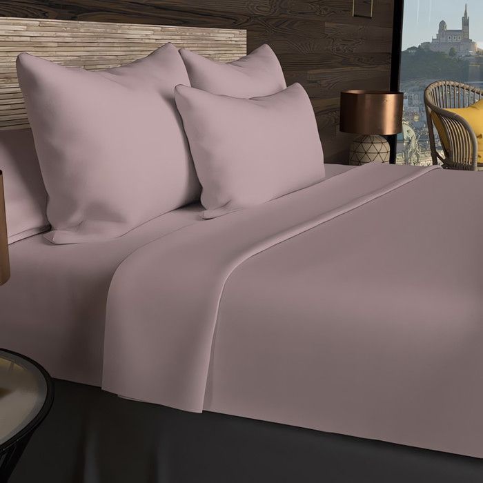 Drap housse en coton 57 fils 90x200 cm UNI vieux rose, par Soleil d'ocre