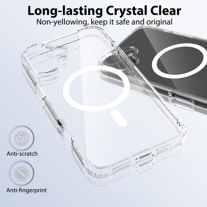 Capa protetora para iPhone 17 - BOOLING - Resistente a impactos - Transparente - 2 películas de vidro temperado - Anel magnético