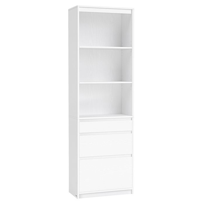 VASAGLE Collezione Kailyn - Libreria, mobile alto, credenza, 3 cassetti, ripiani regolabili, altezza 180 cm, salvaspazio, bianco