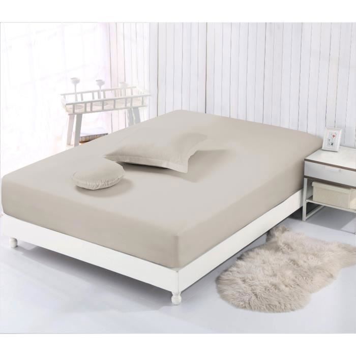 Vision - Drap housse Beige - 200x200cm - 100% coton