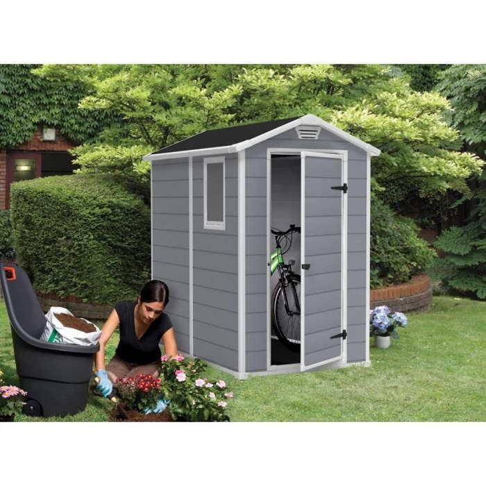 KETER Manor 46S Gartenhaus, 2,5 m², 192 x 130 x 198 cm – Wetterfestes Gartenhaus, Grau