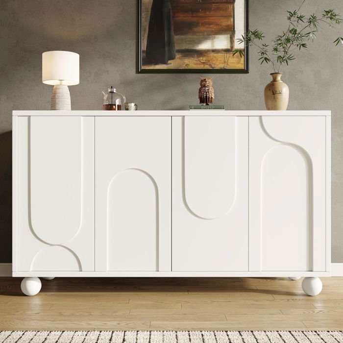 Sideboard with removable shelves, cabinet, storage unit for dining room and living room, minimalist modern art style, white