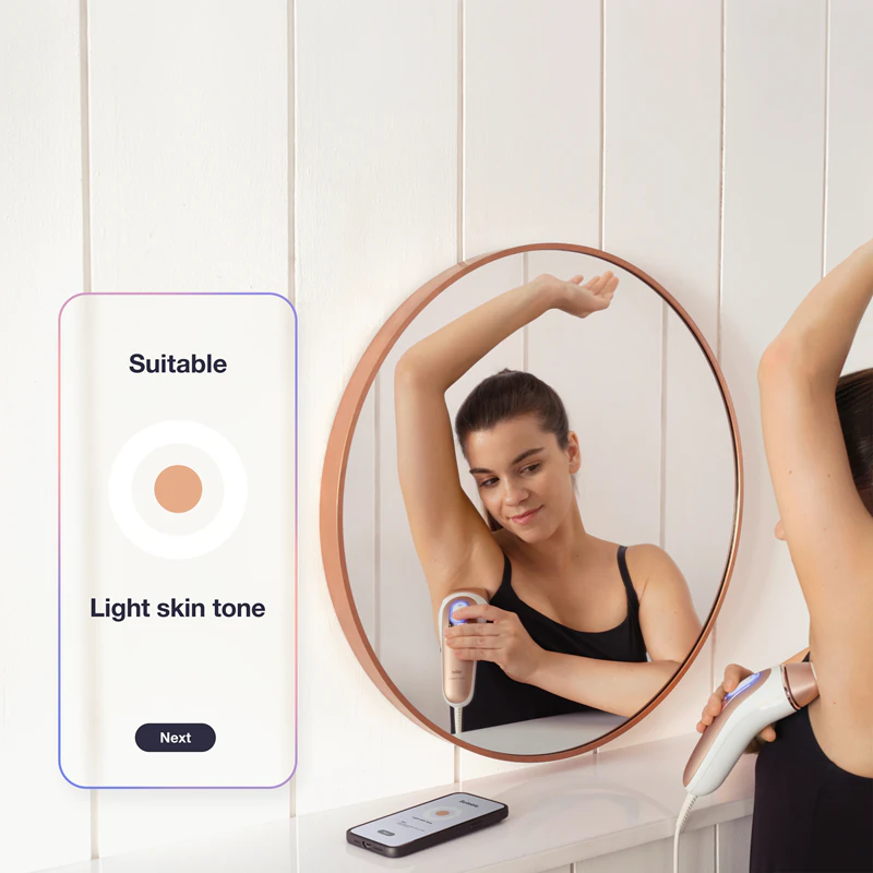Braun Smart Skin Expert IPL7147: dispositivo IPL inteligente para remoção de pelos no corpo, rosto, virilha e axilas.