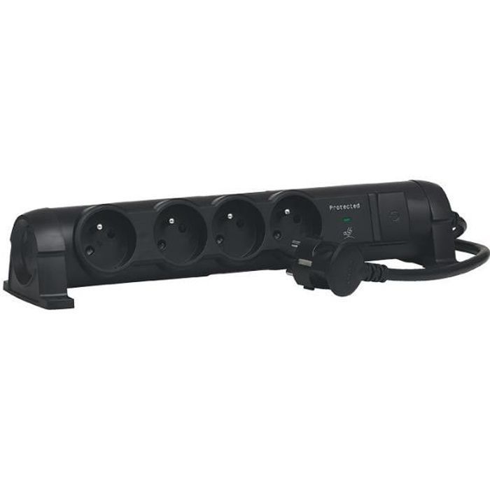 Cable alargador multitoma LEGRAND Comfort and Safety con protección contra sobretensiones, 4x2 P+E, negro