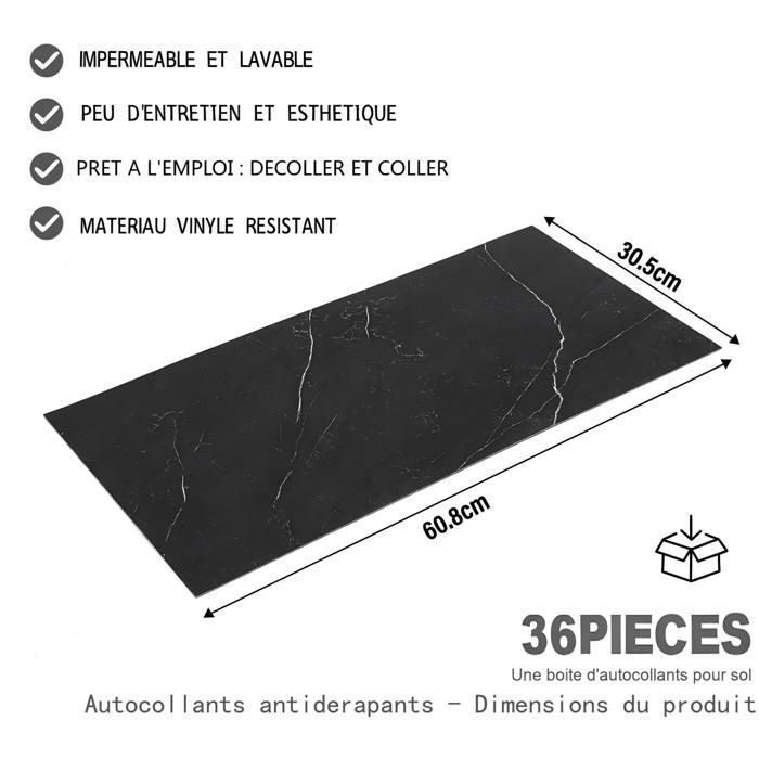Revêtement de sol PVC - Dalles autocollantes - 5m² - pour Salon - Imperméables - 36 pièces - Texture de pierre noire