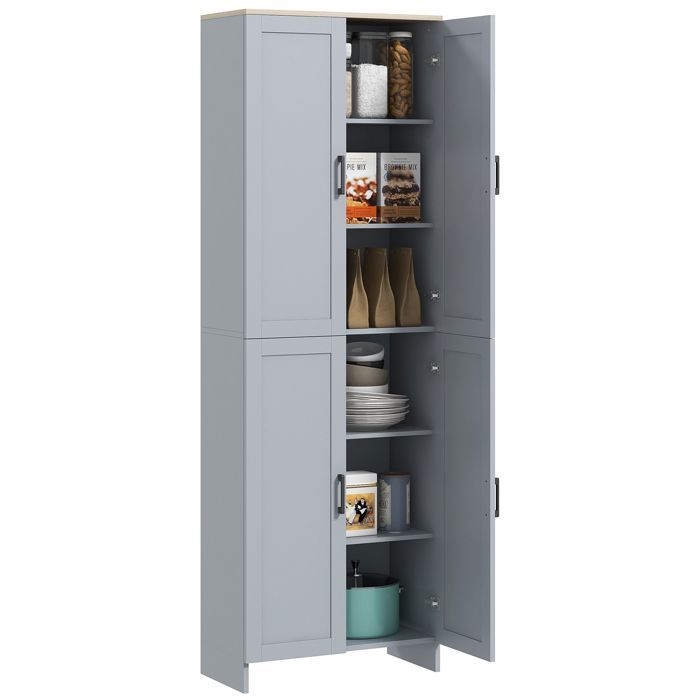 Mueble de cocina - HOMCOM - altura 170 cm - aparador alto con 4 puertas y estantes ajustables - diseño moderno - gris