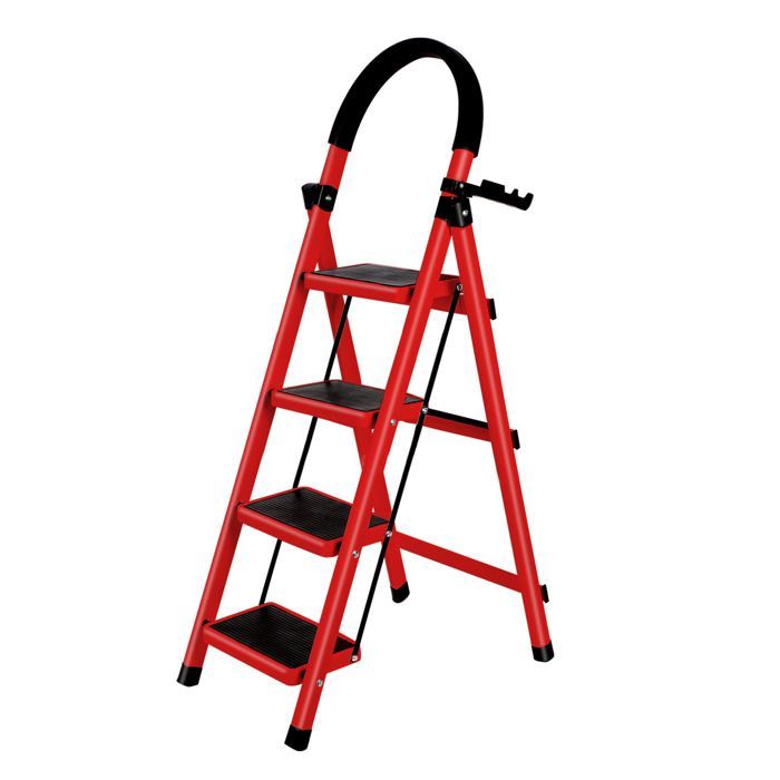 Rouge - 133cm Escabeau Pliant à 4 marches en Acier, Echelle avec Poignée et Marchepied Antidérapant, Capacité 150KG Chargé