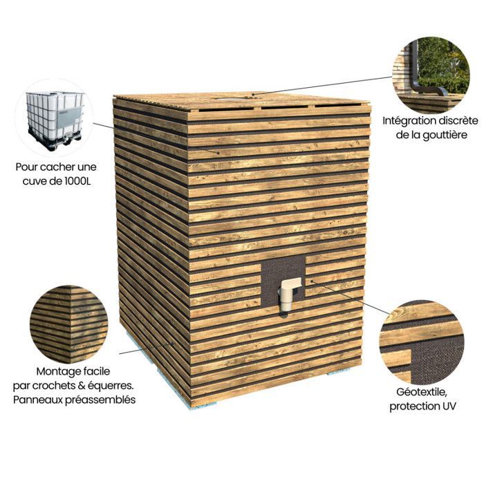 Coperchio in legno per raccoglitore d'acqua da esterno Kubo 105x120x153,2 cm