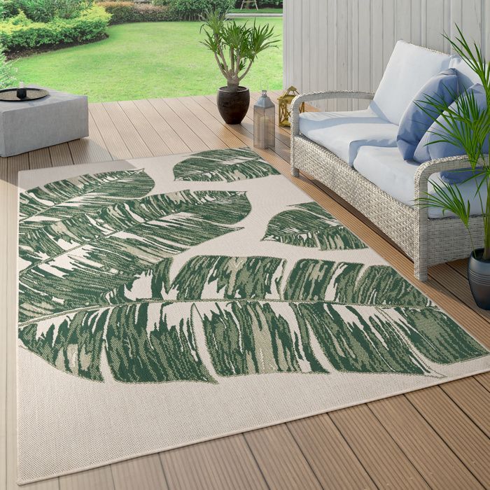 Paco Home Tapis Exterieur Terrasse Salon Cuisine Motif Fleuri Motif Jungle Vert Beige 160 cm rond