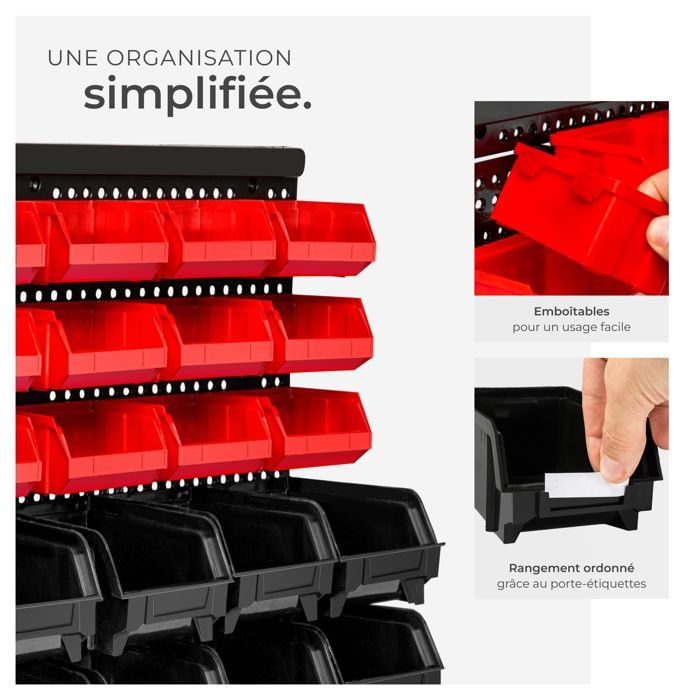 Estantería de pared - TECTAKE - Estantería de pared con contenedores de almacenamiento de polipropileno - Negra