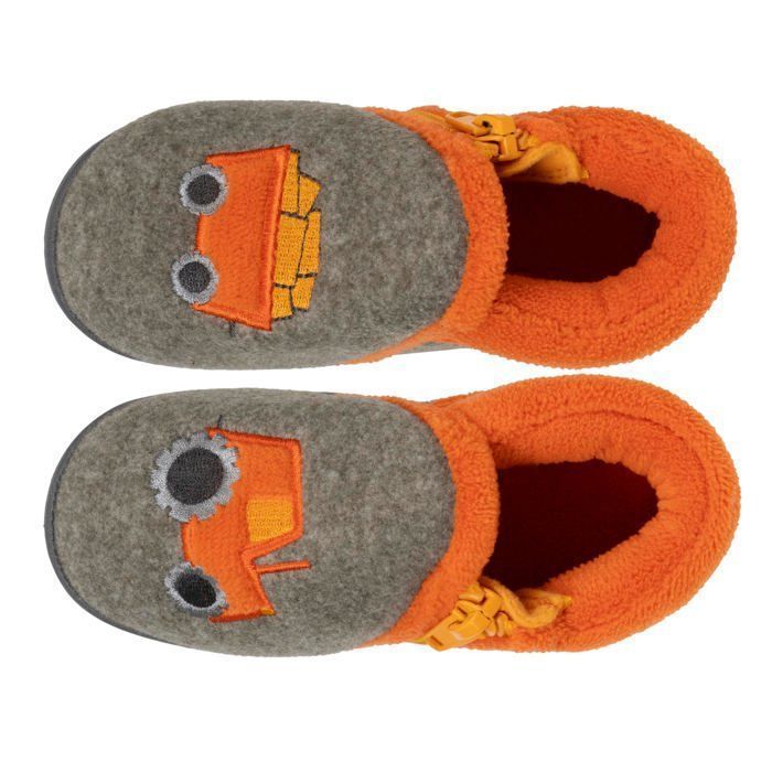 Pantuflas Isotoner con cremallera, fáciles de poner, buen soporte para el pie, suela antideslizante, color caqui jaspeado para bebés varones.
