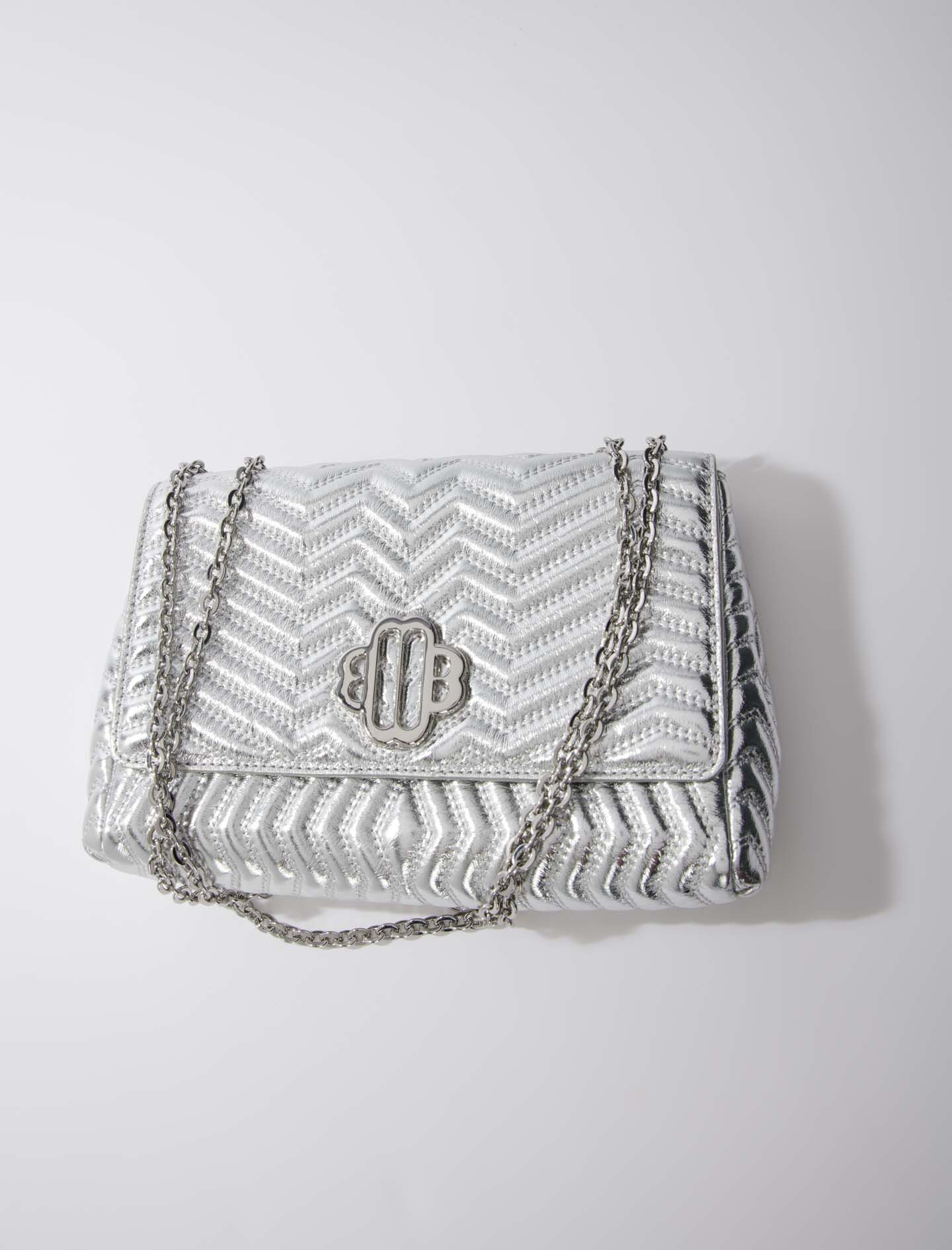Leren schoudertas met ketting - Zilver