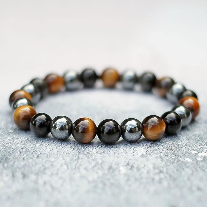 Bracelet - Triple Protection - Tiger's Eye - Hematite - Black Obsidian - 18 cm