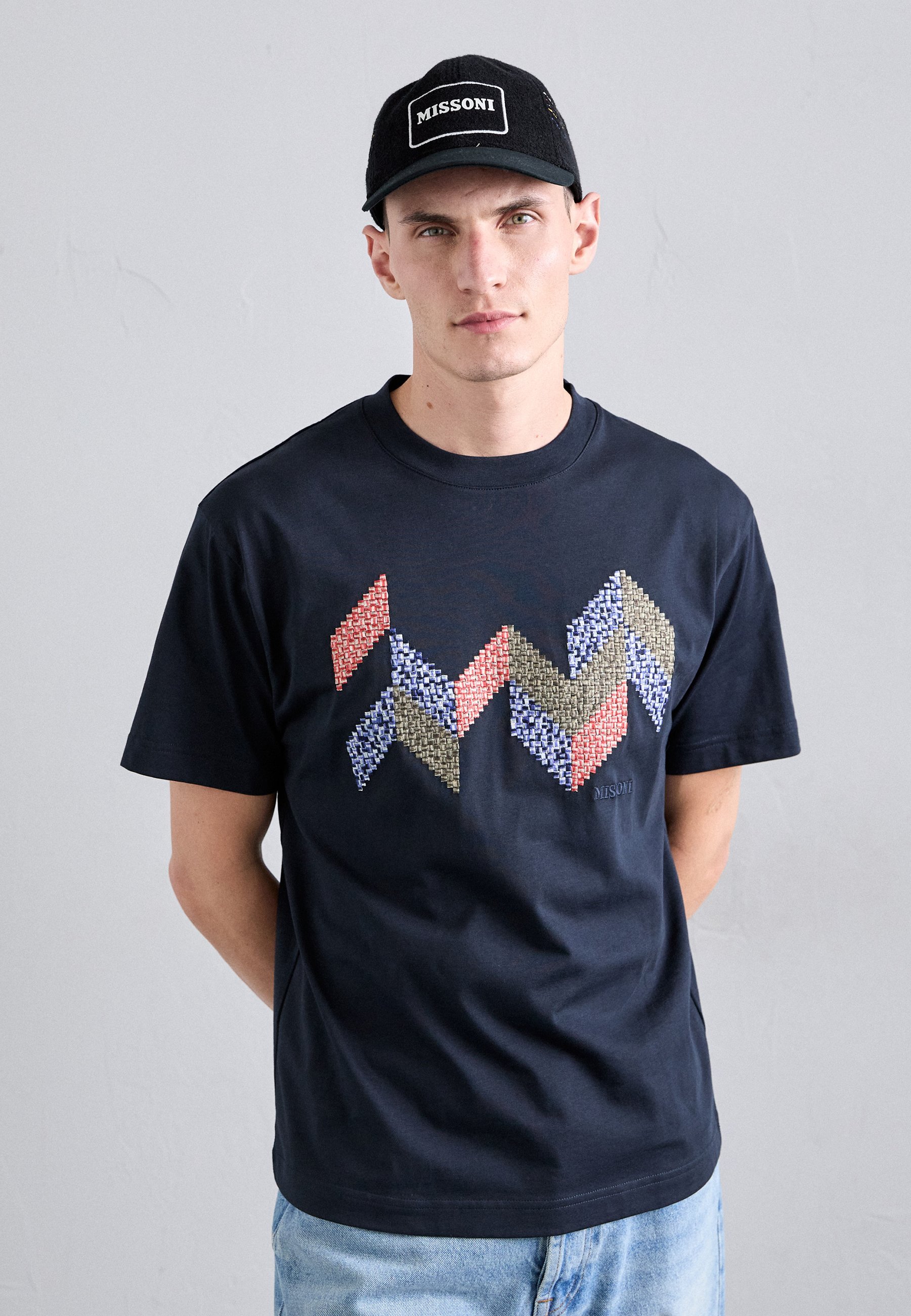 Missoni ĪSĀS PIEDURKNES - Apdrukāts T-krekls - zili tumši zils