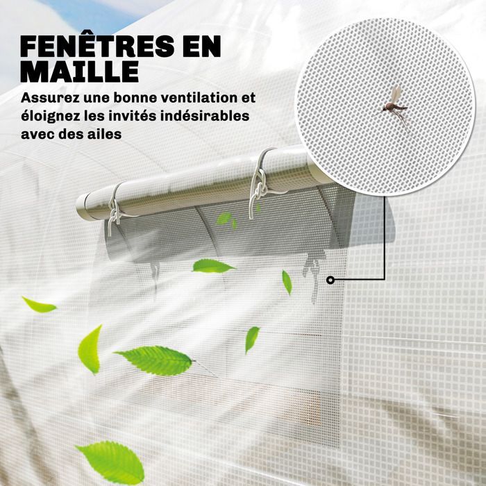 Invernadero tipo túnel Outsunny de 24 m² (295 x 798 x 199 cm) - con puertas y 12 ventanas con mosquiteras - Cubierta de PE de 140 g/m² - Blanco