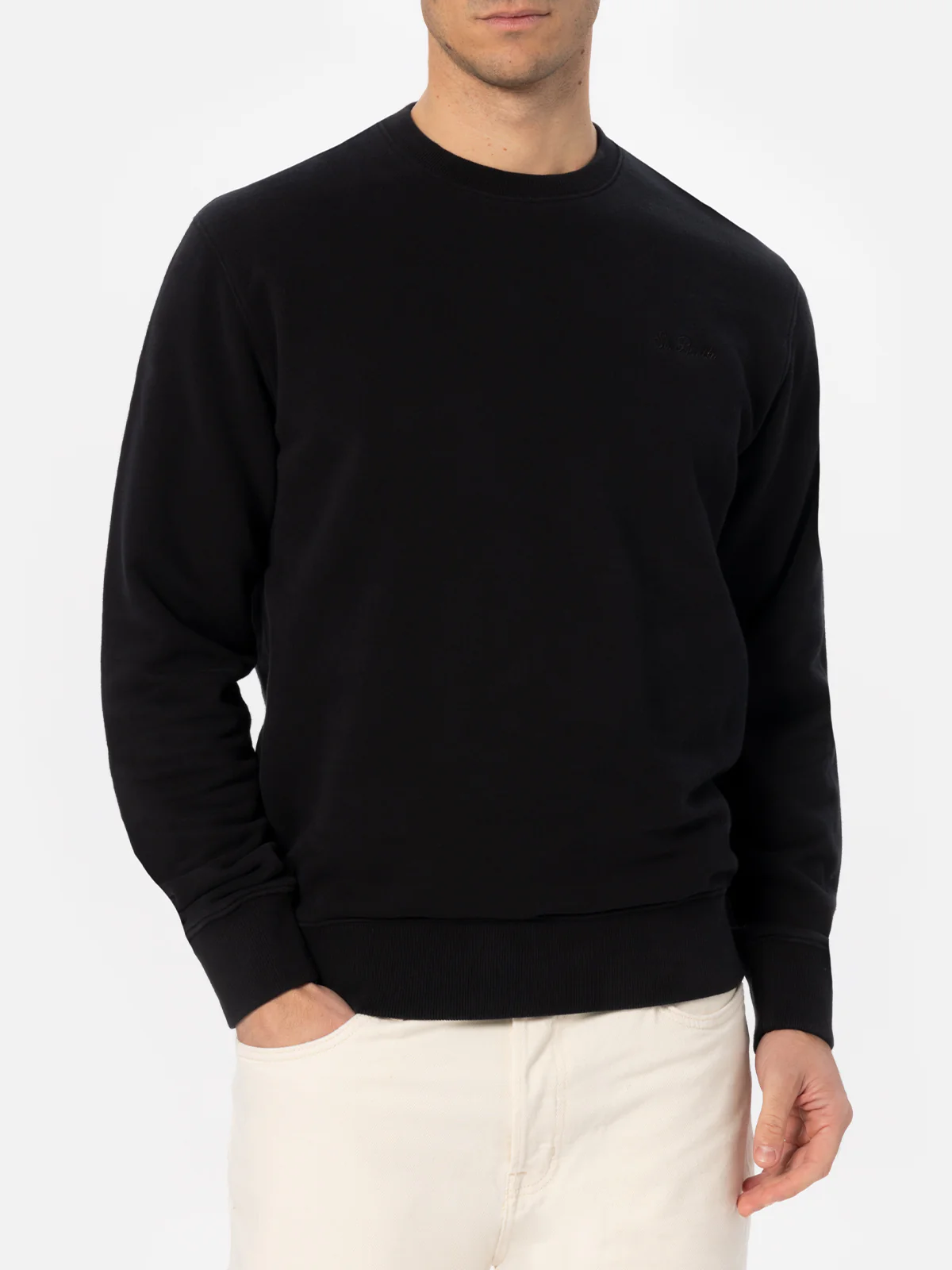 Soho herensweatshirt in zwart met St. Barth-borduurwerk