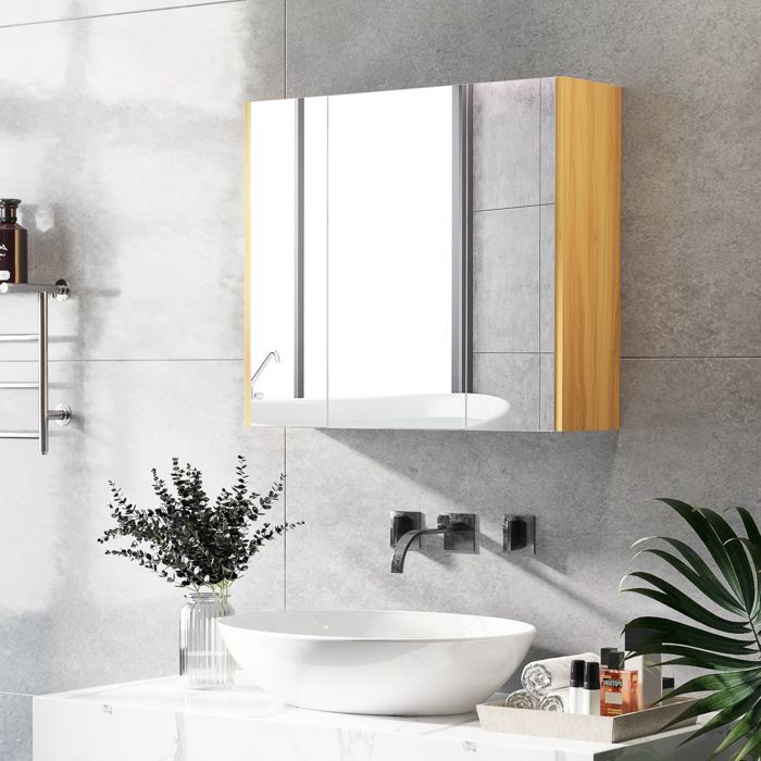 Armoire miroir - kleankin - salle de bain armoire de toilette 3 portes 4 étagères - bois - 68x22x60cm - blanc