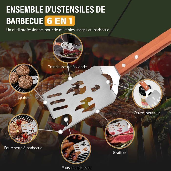 Conjunto de 4 peças de utensílios para churrasco em aço inoxidável, acessórios para churrasco, kit para churrasco com espátula e escova, acessórios para grelha.