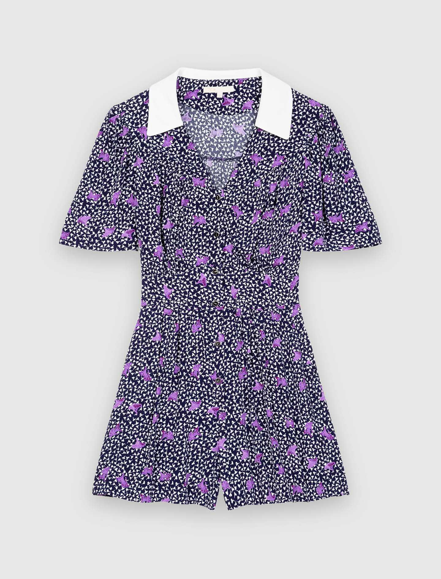 Jumpsuit van crêpe met print - Pensées Marine Parme