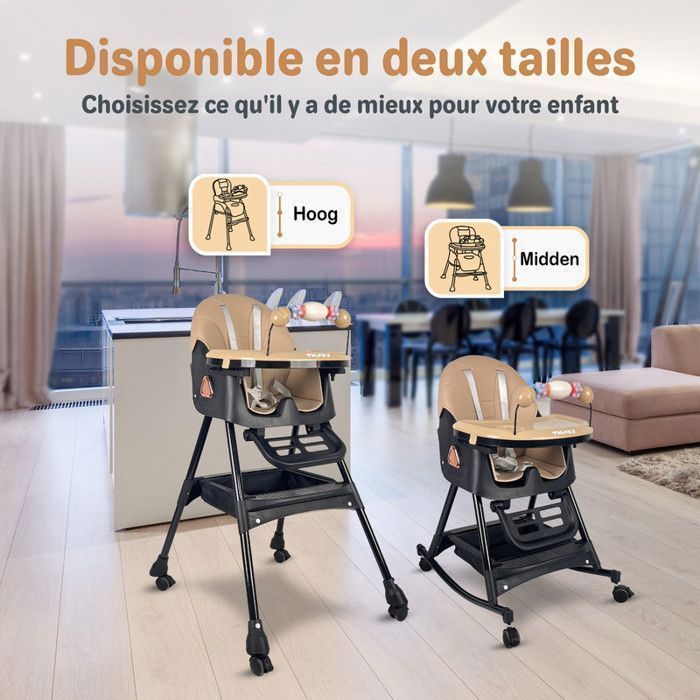 Twinky® Chaise Haute Bébé SWING | Évolutive, Pliable & Réglable | Siège Repas Confort de 6 Mois à 3 Ans | Multifonction