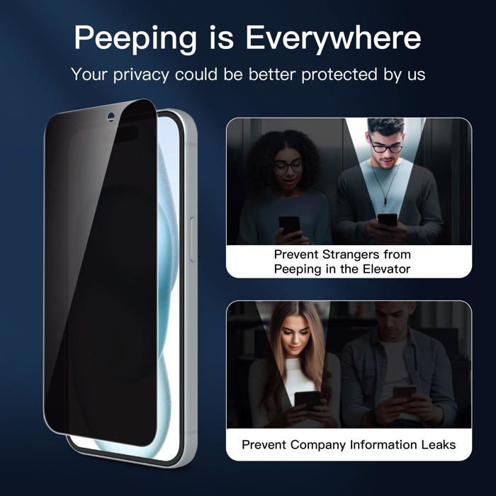 Kit de 4 unidades: 2 protectores de pantalla de vidrio templado anti-espía para iPhone 15 (6,1 pulgadas) y 2 protectores de cámara trasera.