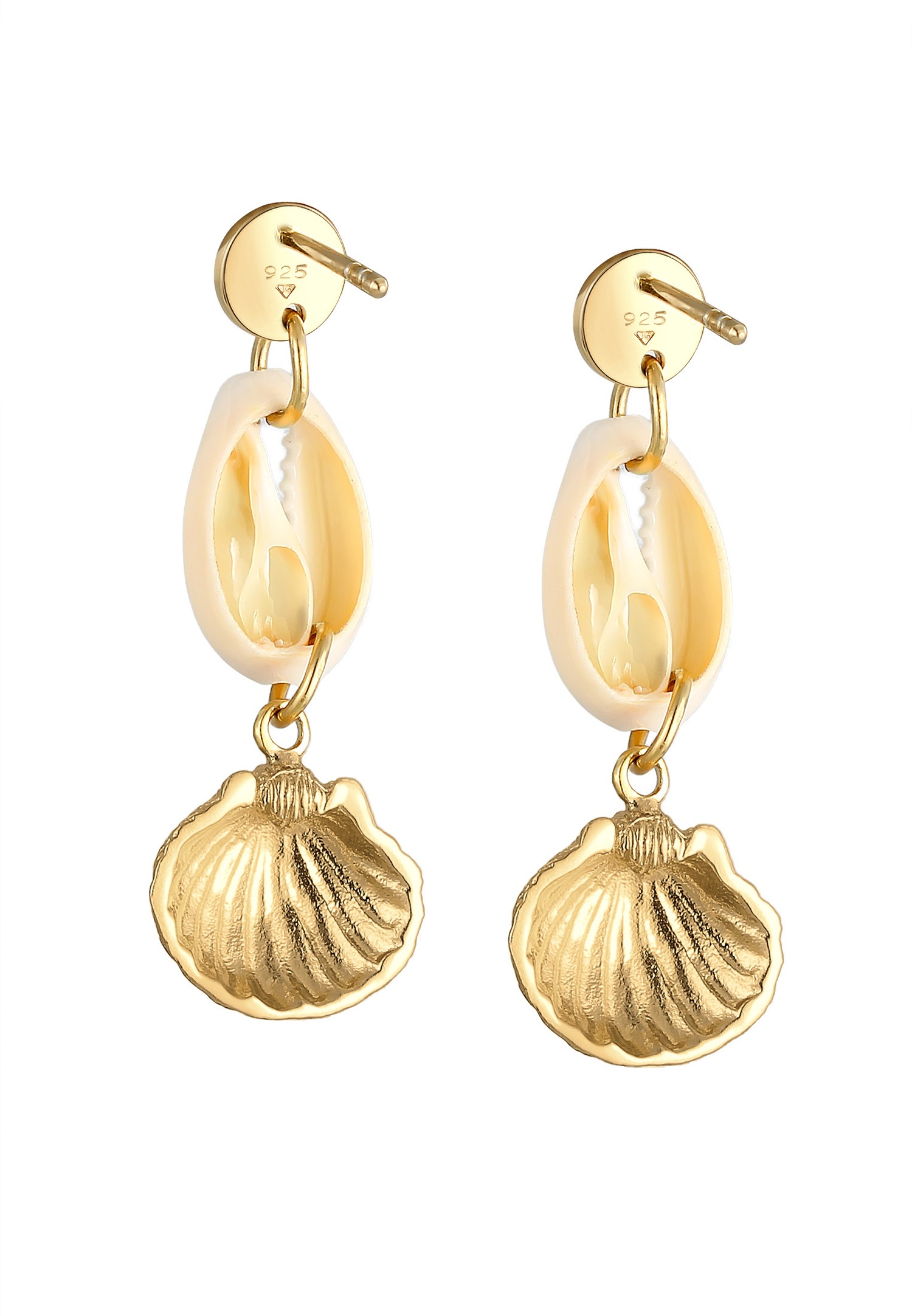 Elli Coquillages Été Plage Mer Boucles d'Oreilles Femme - (925/1000) Argent Plaqué Or