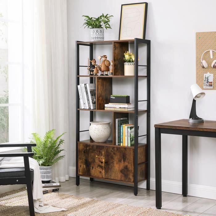 Libreria in stile industriale VASAGLE - 4 ripiani, 2 ante - 74 x 30 x 154,5 cm