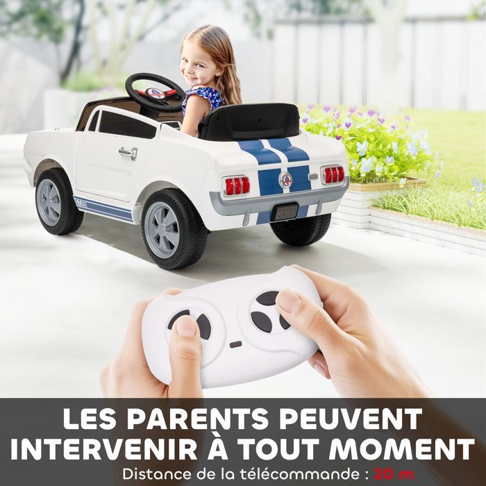 Voiture électrique 12V - AIYAPLAY - sous licence Ford Shelby GT 350 - télécommande - télécommande 2,4G - 3 à 6 ans - blanc
