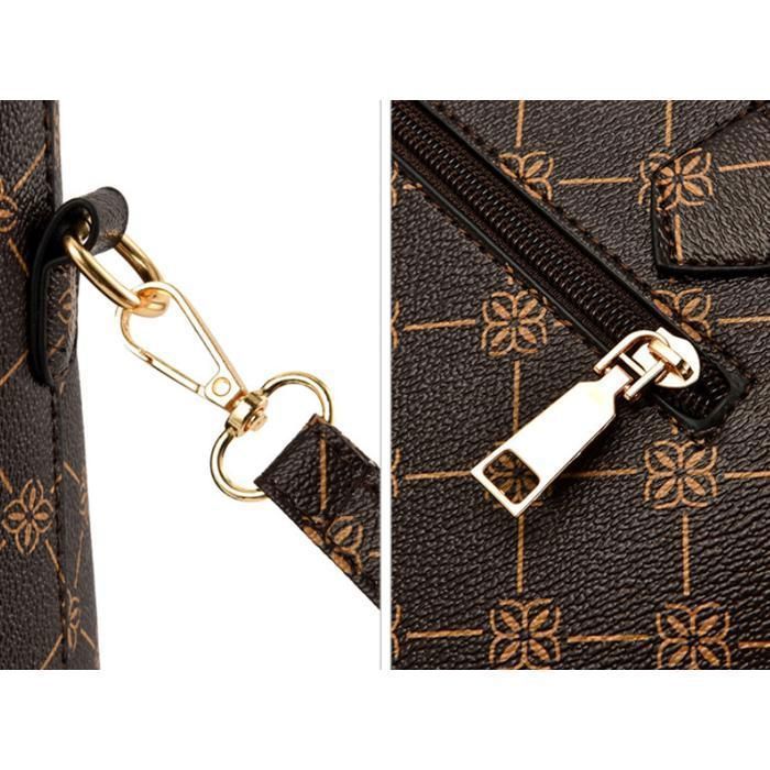 JINDING SC 933 Handbag and Shoulder Bag, Modern Design, Floral Pattern, Synthetic PU Leather, Coffee Black with Original Color