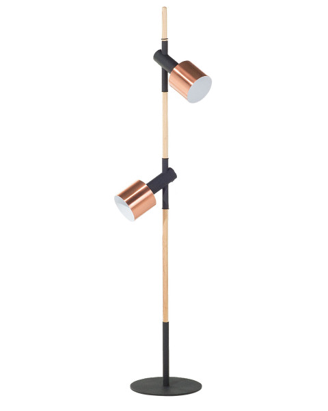 Lampa stojąca drewno czarna złote klosze