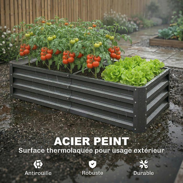Huerto de jardín Outsunny - rectangular - gran capacidad - acero galvanizado - 120 x 60 x 30,5 cm - gris