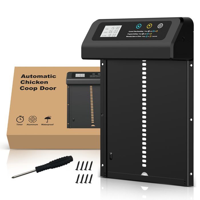Porta automática para galinheiro - LANTHOUR - LCD programável - Moldura ampliada - Proteção antiesmagamento - Liga de alumínio durável