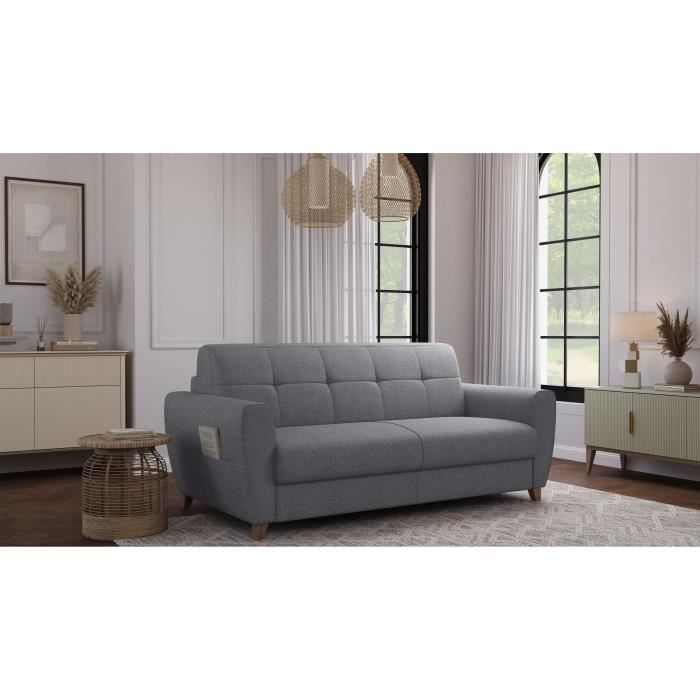 SKY 3-zits Express slaapbank - Grijze stof - Matras van 14 cm - 192 x 100 x 88 cm