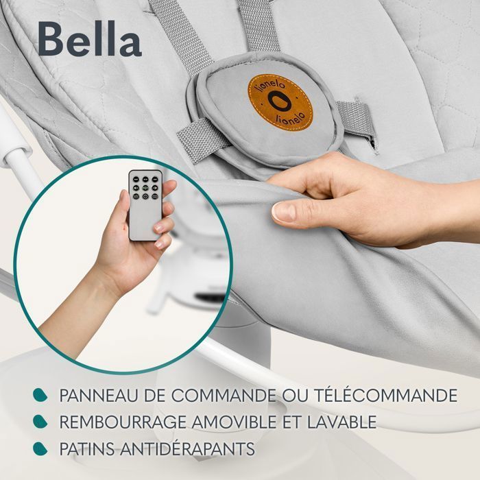 LIONELO Bella 360° Elektrisk Babygynge - Fjernbetjening - Letvægts - 12 Melodier - 6 Gyngetilstande - Legetøjsbjælke