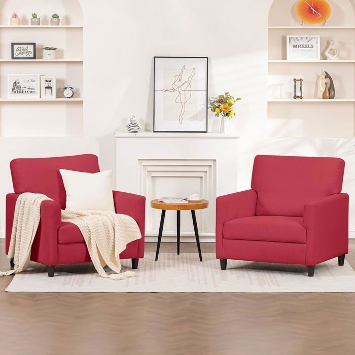 Canape de Relaxation, Fauteuil Relax,  avec Accoudoirs et Dos épais, Siège Rembourré, Salon Chambre, en Lin Rouge